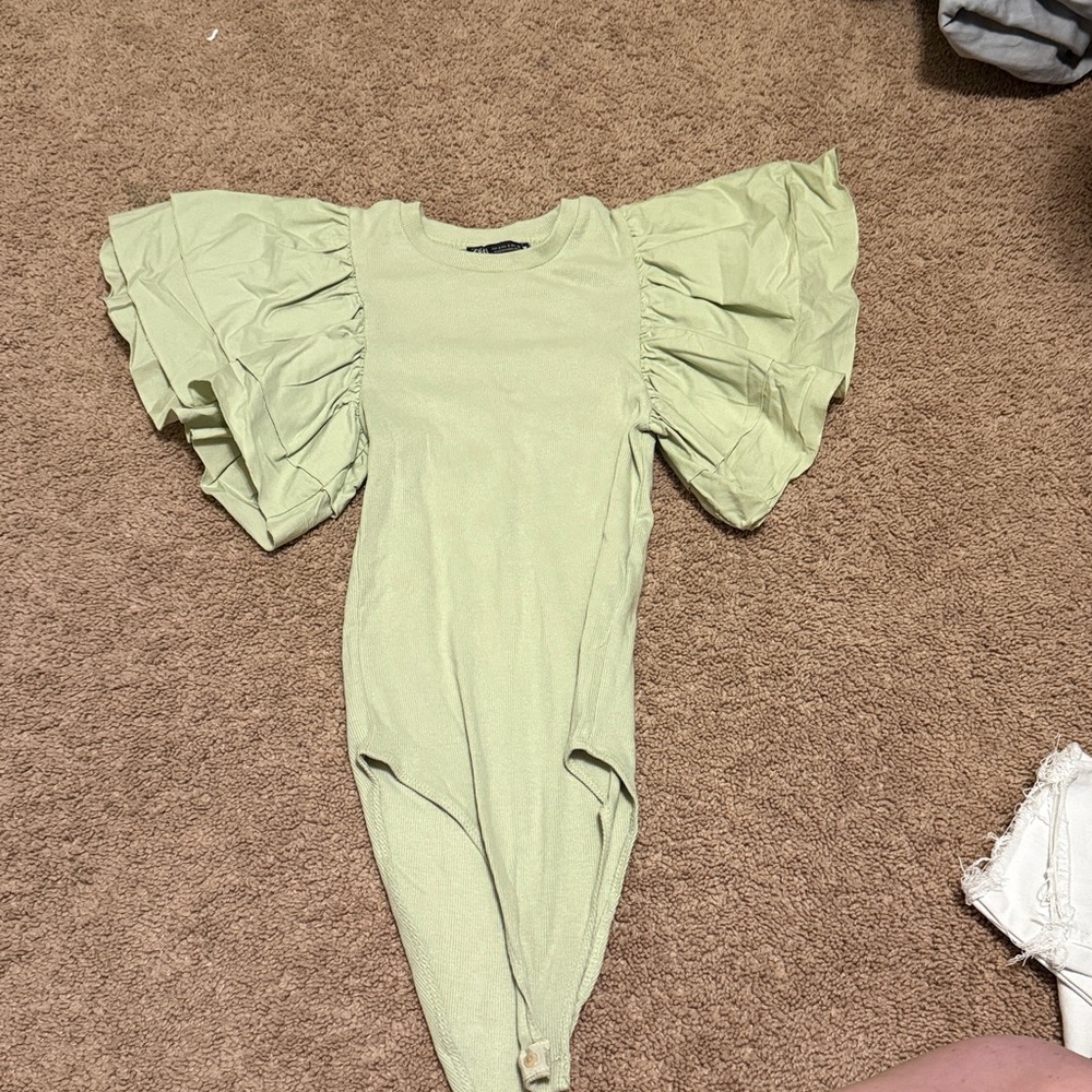 Green Puff Sleeve Bodysuit